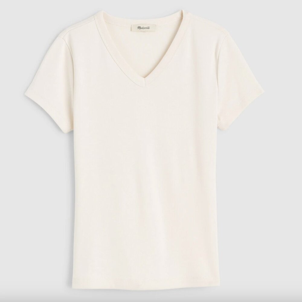 NWT Madewell The '90s V-Neck Baby Tee in Compact Cotton